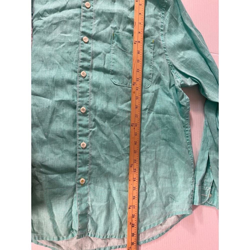 Tommy Bahama Button Down Shirt Mens XL Green Linen Long Sleeve Pocket - Picture 7 of 8